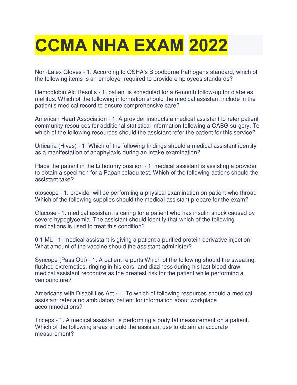 Preview image for CCMA NHA EXAM 2022